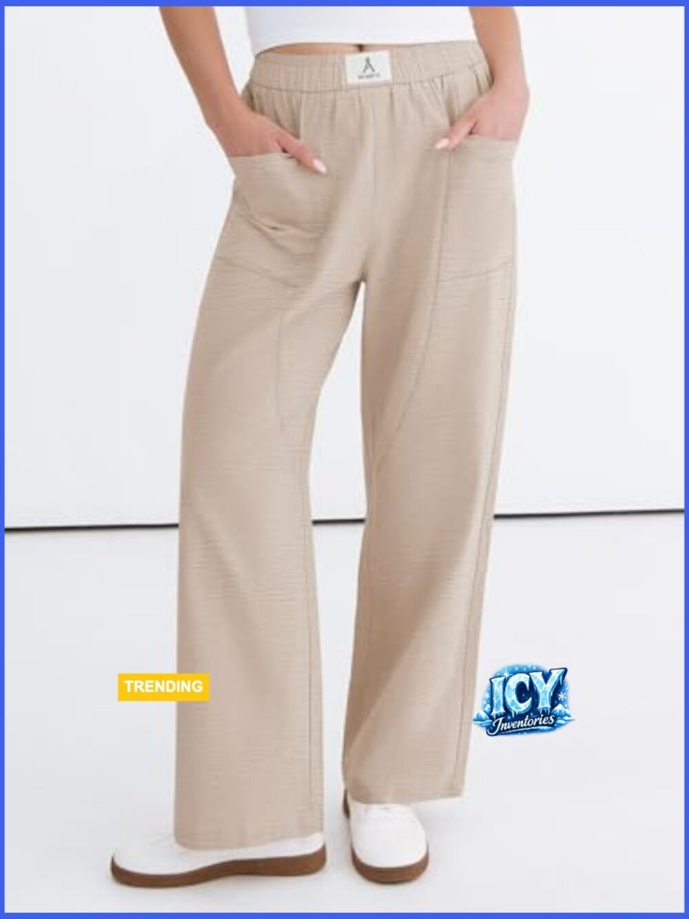 Casual Lounge Pants with Pockets High Waisted Elastic Waist Straight Leg - Picture 2 of 7